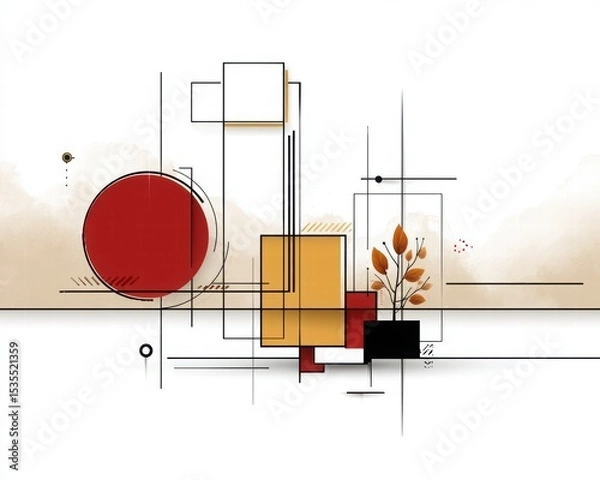Obraz Abstract Geometric Design with Floral Elements in Warm Tones