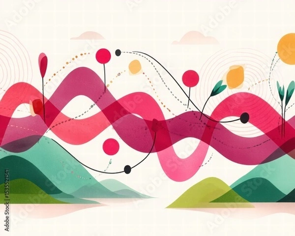 Obraz Abstract Colorful Waves and Nature Elements in Modern Art Design