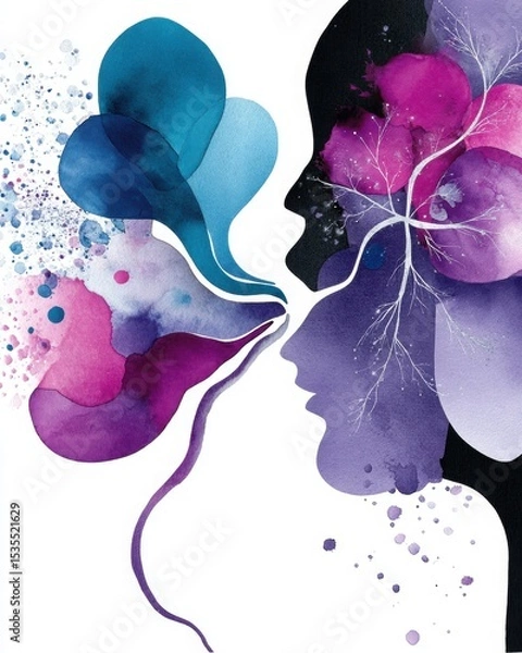 Obraz Abstract watercolor art depicting two faces merging with colors