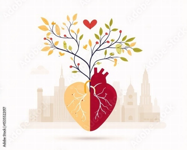 Obraz Creative Illustration of a Heart Tree Blending Nature and Urban Life