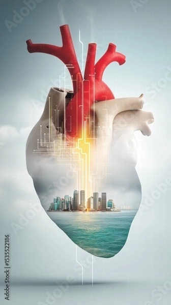 Obraz Heart and City Double Exposure Concept for Urban Life and Wellness