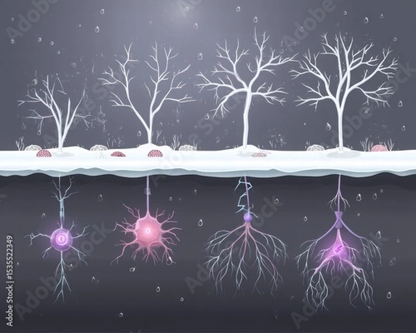Obraz Artistic Representation of Neurons and Roots Beneath the Ground