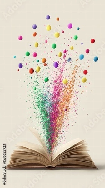 Fototapeta Colorful Particles Emanating from Open Book with Vibrant Explosion