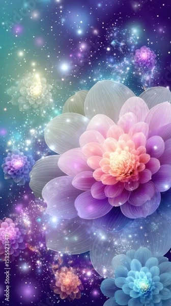 Obraz Colorful Abstract Floral Background with Starry Galaxy Effect
