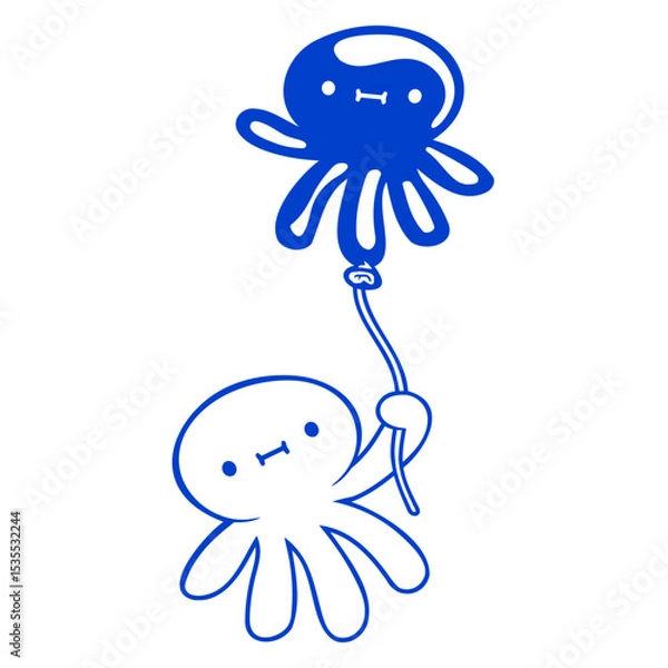 Obraz Octopus holding balloon cute child happy cartoon Isolated Vector Graphic Design Illustration
