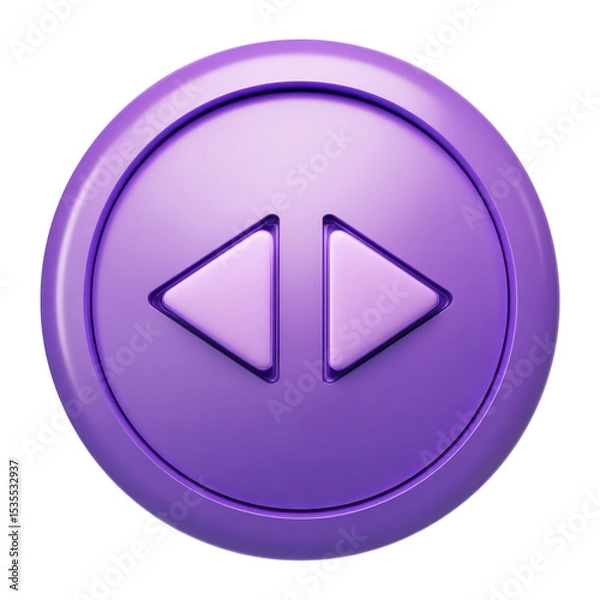 Fototapeta The glossy round button with a slightly raised edge has two directional triangles pointing in different directions, a transparent background