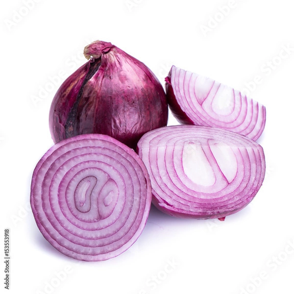 Fototapeta Sliced Fresh onion and Ripe onion on white background.