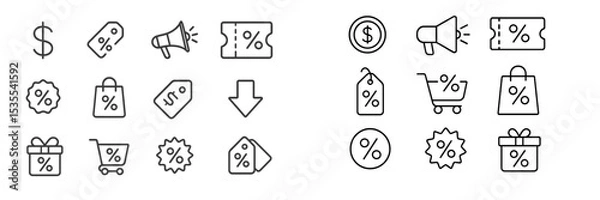 Fototapeta Symbols representing sales, discounts, and shopping activities in a minimalistic design