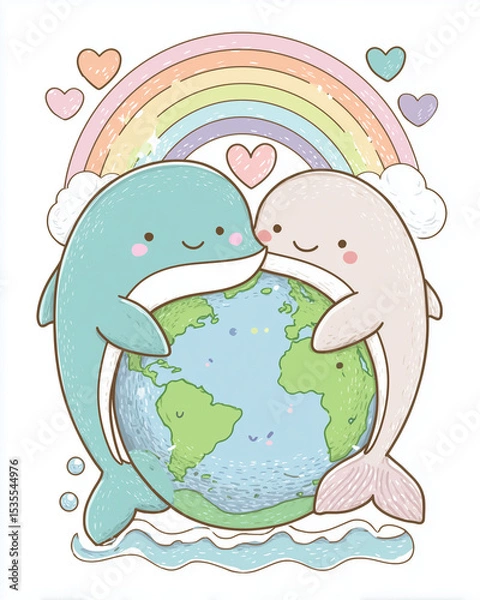 Obraz set of funny cartoon dolphins