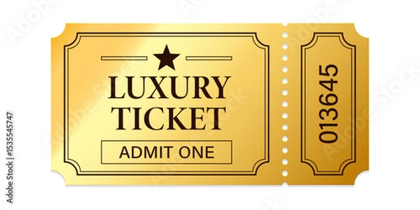 Fototapeta Vintage theatre tickets vector template. Vector golden tickets isolated on whithe backgound. Cinema, theater, concert, game, party, event, festival black and gold ticket.