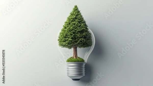 Obraz Bright light bulb with a vibrant green tree inside symbolizing eco friendly energy sustainable environment and natural power concept