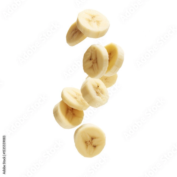 Fototapeta Sliced bananas falling isolated on transparent background