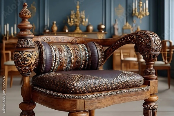Fototapeta Royal chair with dragon carved details high resolution image