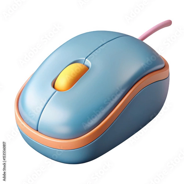 Fototapeta 3d render of a cute pastel blue computer mouse isolated on transparent background