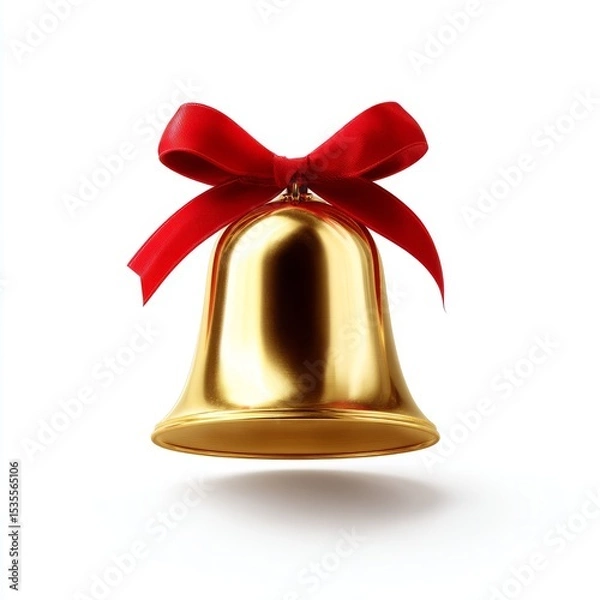 Fototapeta A shiny golden bell tied with a bright red ribbon. This festive image captures the spirit of celebration. Perfect for holiday themes and decoration purposes. Add joy to your projects. AI