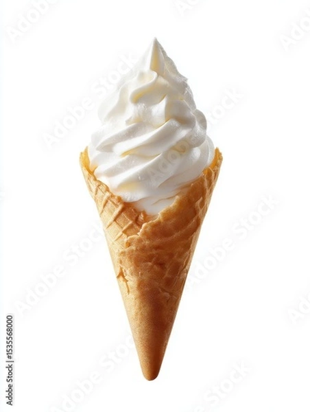 Fototapeta Delicious soft serve ice cream in a crispy waffle cone. Perfect for hot days or summer events. A classic treat that brings joy to all. Ideal for desserts or snacking. AI