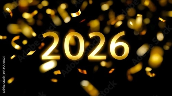 Fototapeta Celebrate the arrival of 2026 with vibrant golden numbers. A festive image capturing excitement and joy. Perfect for New Year celebrations and parties. Bright, cheerful, and striking. AI