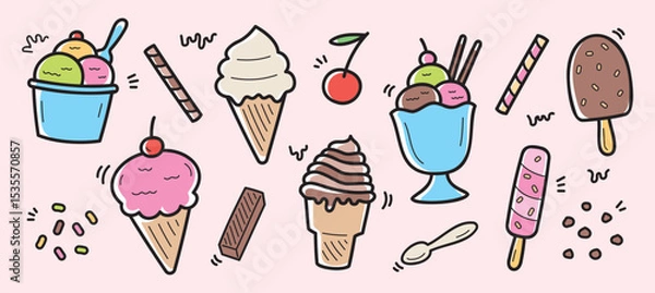 Obraz cute ice cream hand drawn graphic element vector set