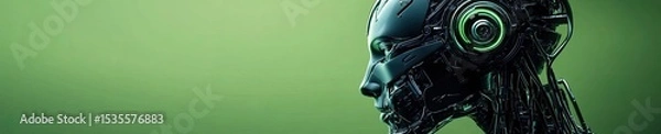 Fototapeta a cyborg head on green background