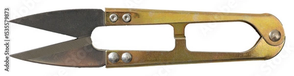 Fototapeta Thread cutting scissors isolated on white background.  Sewing clippers tailor scissors tool. 