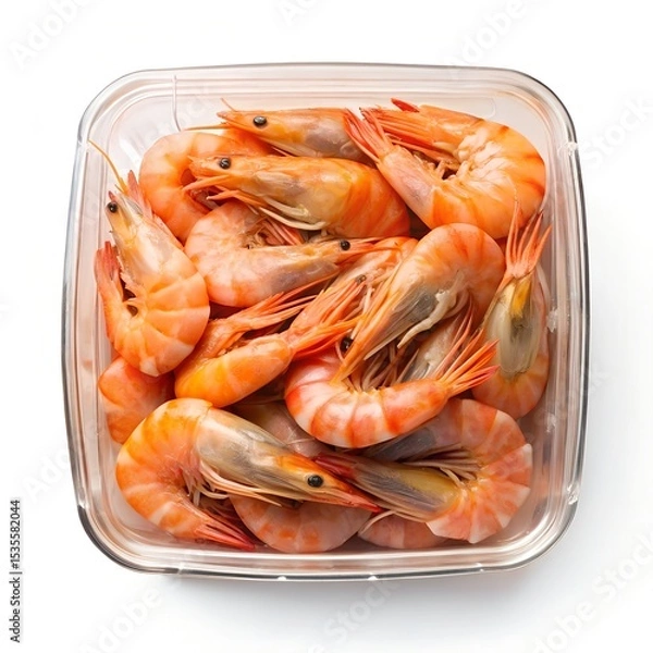 Fototapeta Transparent Plastic Food Container with Shrimp – Isolated on White Background, High-Resolution Stock Image