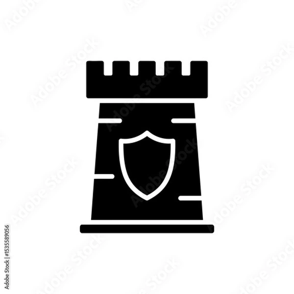 Fototapeta Battle Tower with Shield Emblem Front Military and Defense Icon