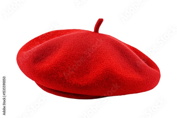 Obraz Red beret hat isolated on transparent or white background, png