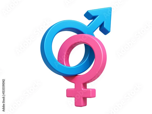 Obraz 3d illustration of gender symbols intertwined isolated on transparent or white background, png