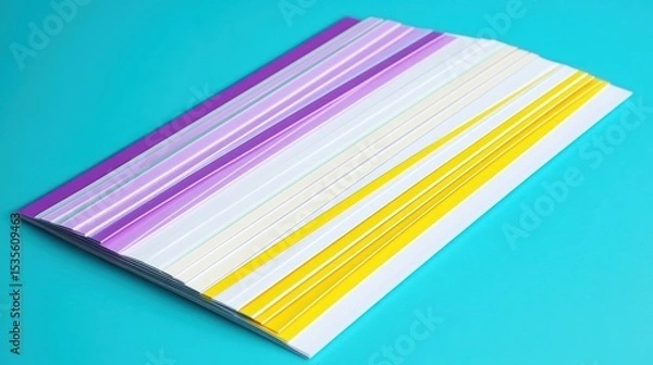 Fototapeta Colorful paper layers arranged on a teal background for creative art or design projects, showcasing vibrant hues and patterns.