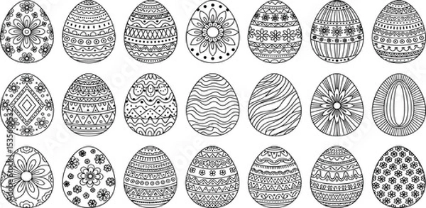 Fototapeta Easter egg design icon set with adjustable vector line weight including various patterns, designs