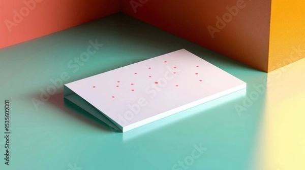 Fototapeta Minimalist Composition Featuring White Card with Colorful Dots on Vibrant Background for Design Inspiration
