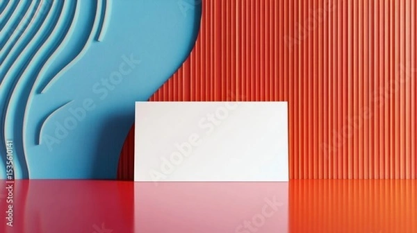 Fototapeta Abstract Composition with Textured Waves in Blue and Red Tones Against a Flat Surface