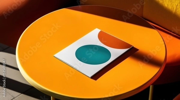 Fototapeta Modern Artistic Composition with Geometric Shapes on Vibrant Orange Table Surface in Contemporary Interior Design