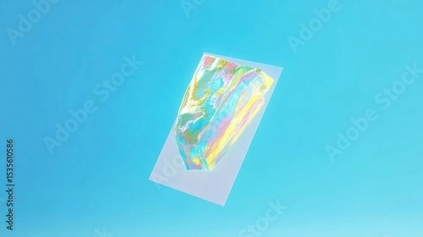 Fototapeta Abstract colorful crystal shape on a bright blue background with elegant digital art style