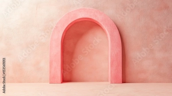 Fototapeta Soft Pink Archway Against Smooth Textured Background in Minimalist Interior Design Concept