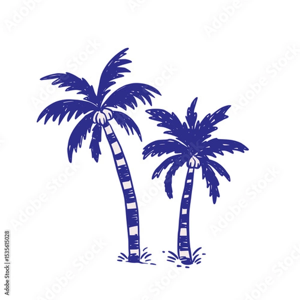 Fototapeta Summer Palm Tree Beach Retro Sketch Whimsical Doodle Illustration Palm Trees Paradise