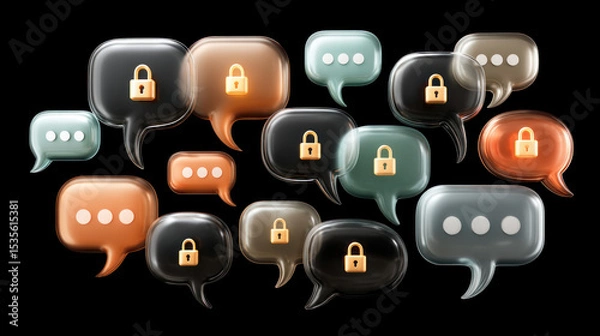 Obraz Securing communication and privacy with floating holographic chat bubbles digital space graphic art