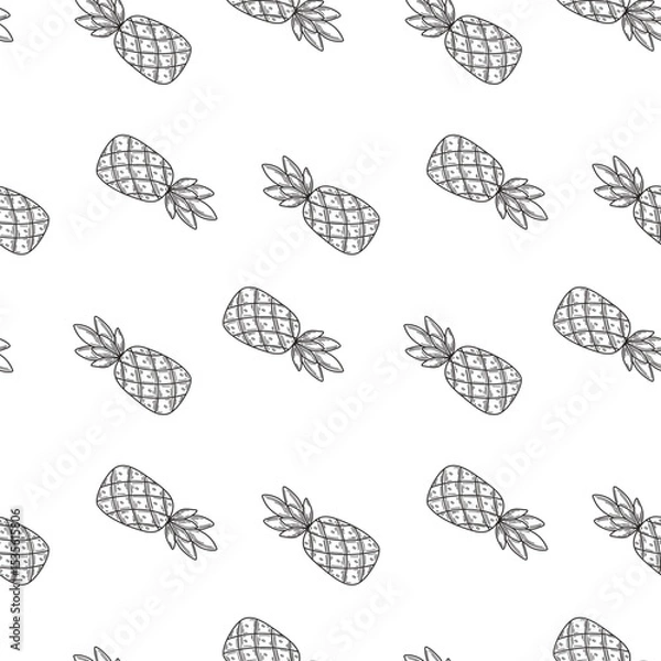 Fototapeta Sketch pineapples seamless diagonal pattern. Fruit outline for fabric, wrapping paper, textile, wallpaper. Vector illustration