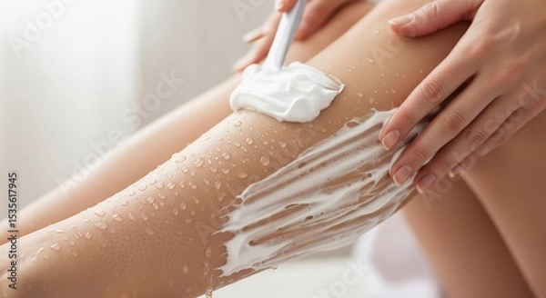 Fototapeta Luxurious Body Care Routine with Creamy Moisturizer Application on Smooth Skin