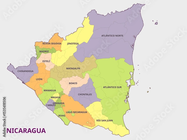 Obraz Map of Nicaragua Regions and Administrative Divisions