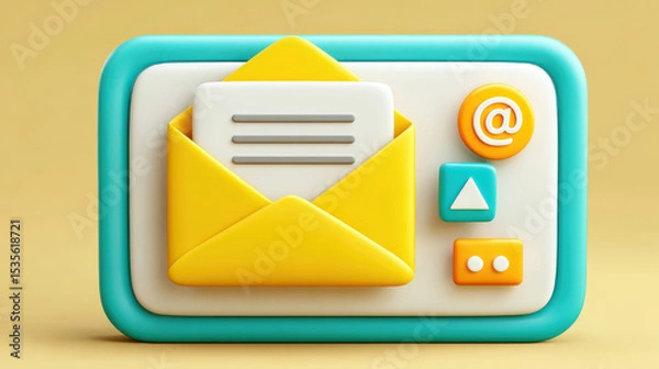 Fototapeta Colorful email-themed 3D illustration with vibrant details and communication elements