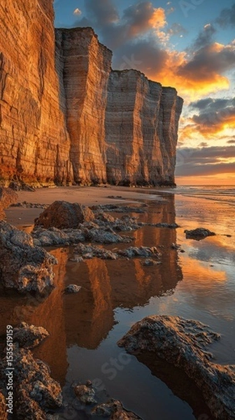 Fototapeta Golden Sunset Glow on Majestic Limestone Cliffs