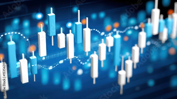 Fototapeta Financial chart visualization with candlestick pattern in blue data background