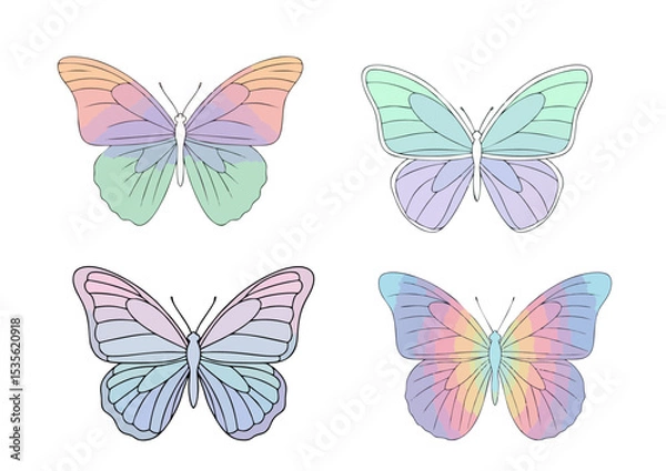 Fototapeta Symmetrical butterfly with soft gradient wings in pastel tones, featuring clean lines and balanced form on transparent background