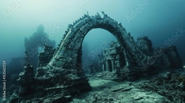 Fototapeta Underwater Archaeological Site: Majestic Archway and Temple Ruins Beneath the Sea