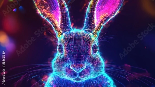 Fototapeta Vibrant neon rabbit illustration showcasing digital art with futuristic aesthetic