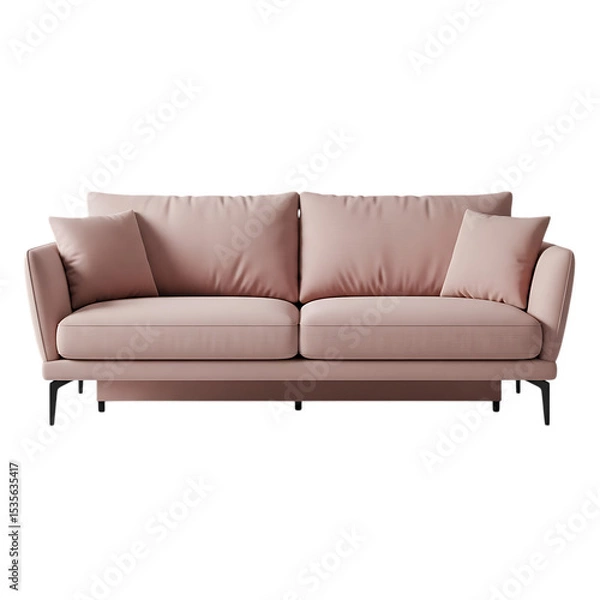 Fototapeta Modern pink sofa with cushions isolated on transparent background