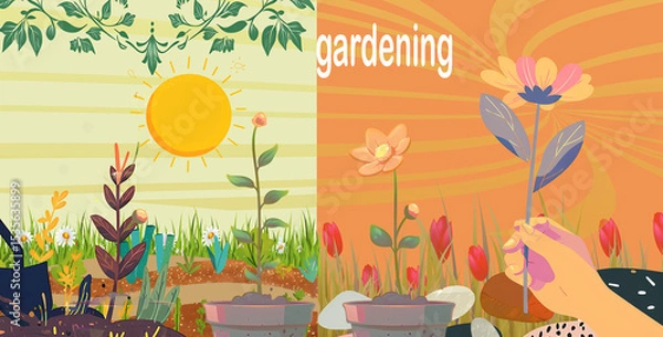 Obraz Poster set con giardino e piante