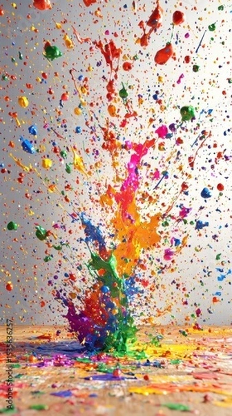 Fototapeta Colorful Paint Splatter Art on Canvas with Dynamic Motion