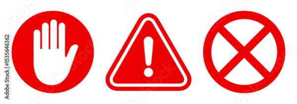 Obraz Stop sign icon with hand, exclamation marc and cross